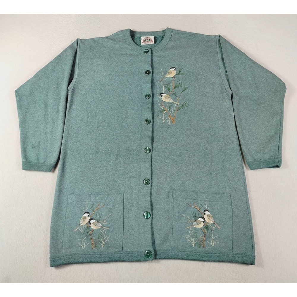 Vintage Northern‎ Reflections Cardigan Sweatshirt Green Grandmacore Grannycore